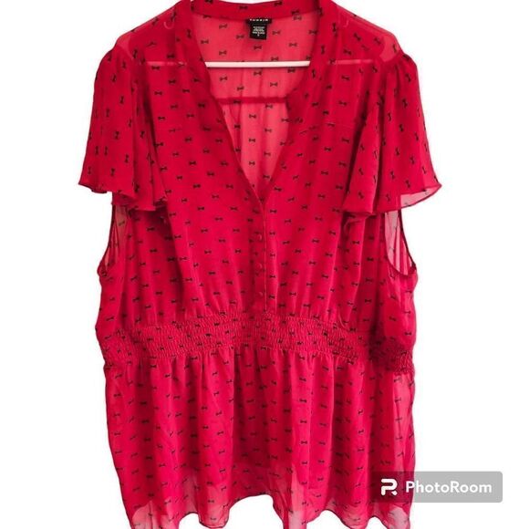 torrid Tops - Torrid Sheer Red Top Black Bow Details Size 5